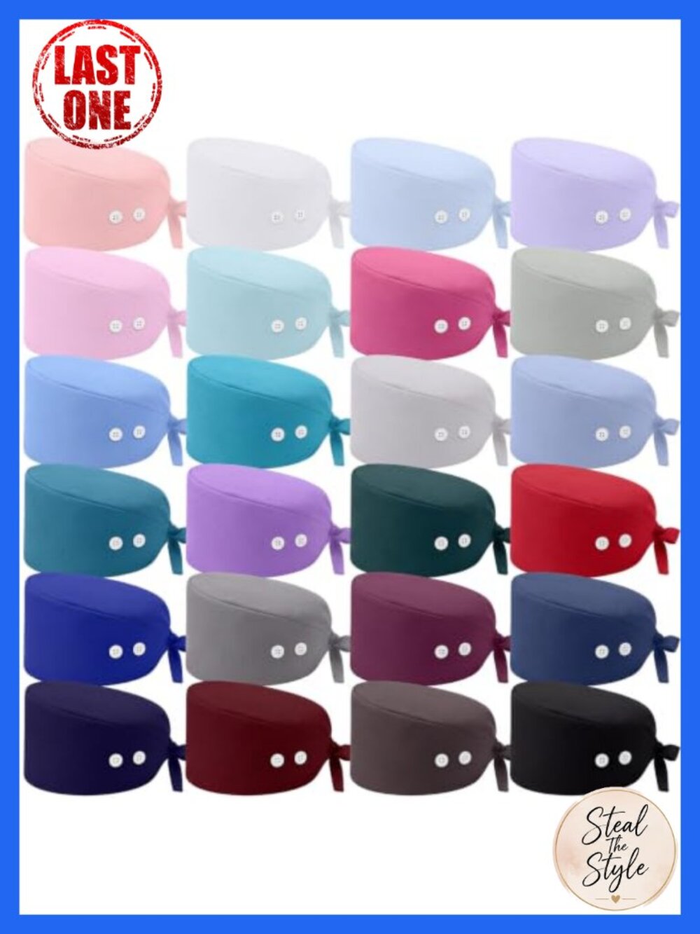 24 Pc Nurse Scrub Caps with Buttons Sweatband Polyester